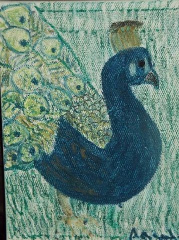 Peacock Oil Pastel Painting